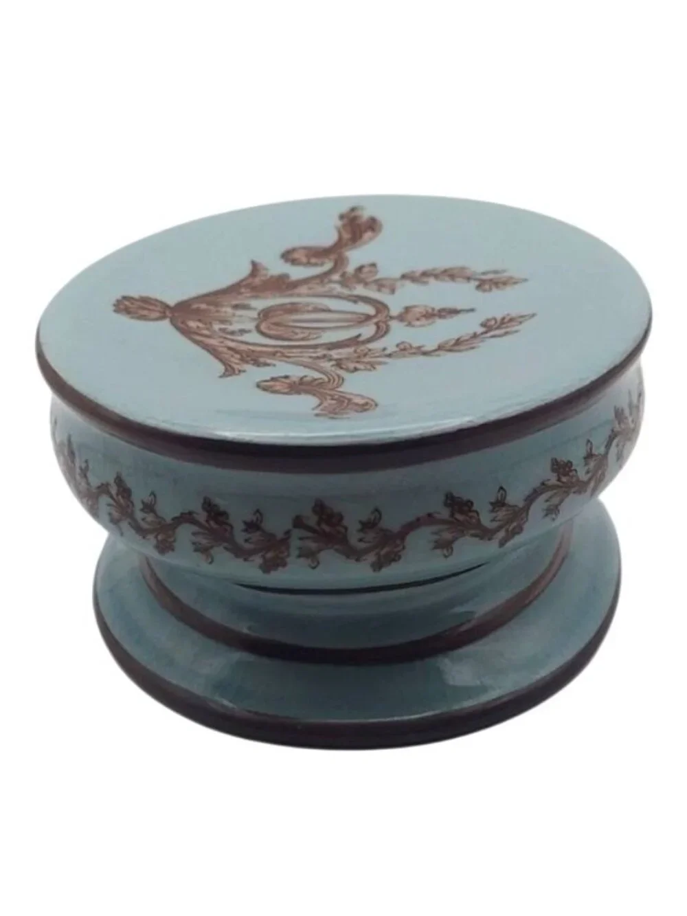 India Ink Bordeaux Hand Painted Ceramic Soap Dish Blue Mist & Chocolate Brown